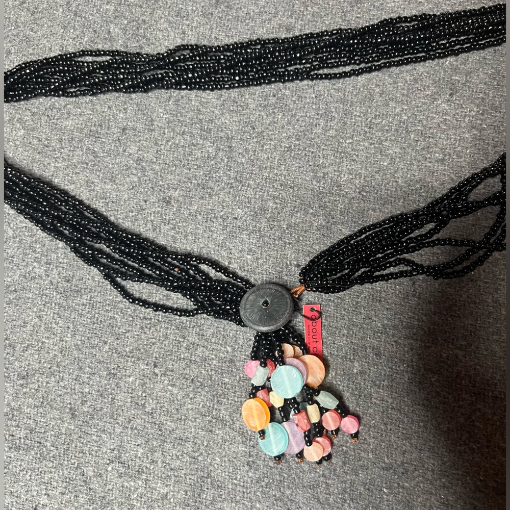 Black Beaded Belt with Multicolor Accents